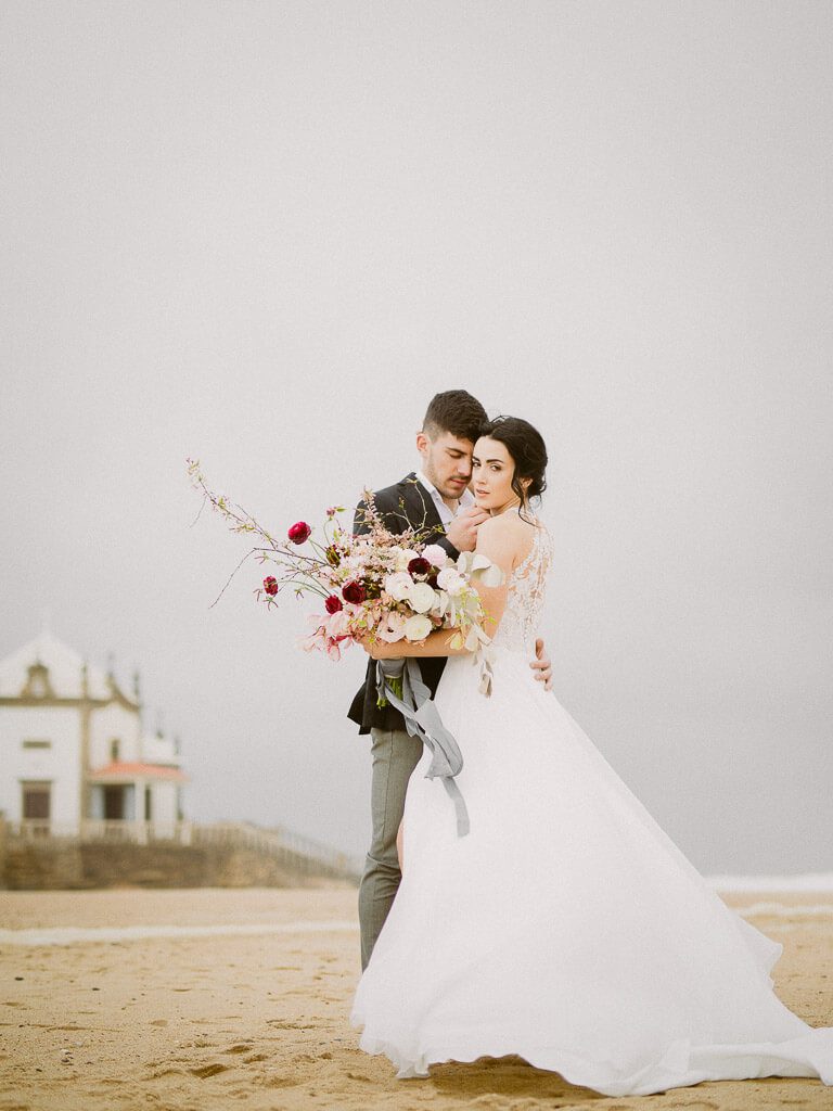 Bride and Groom at the beach - wedding photographer porto