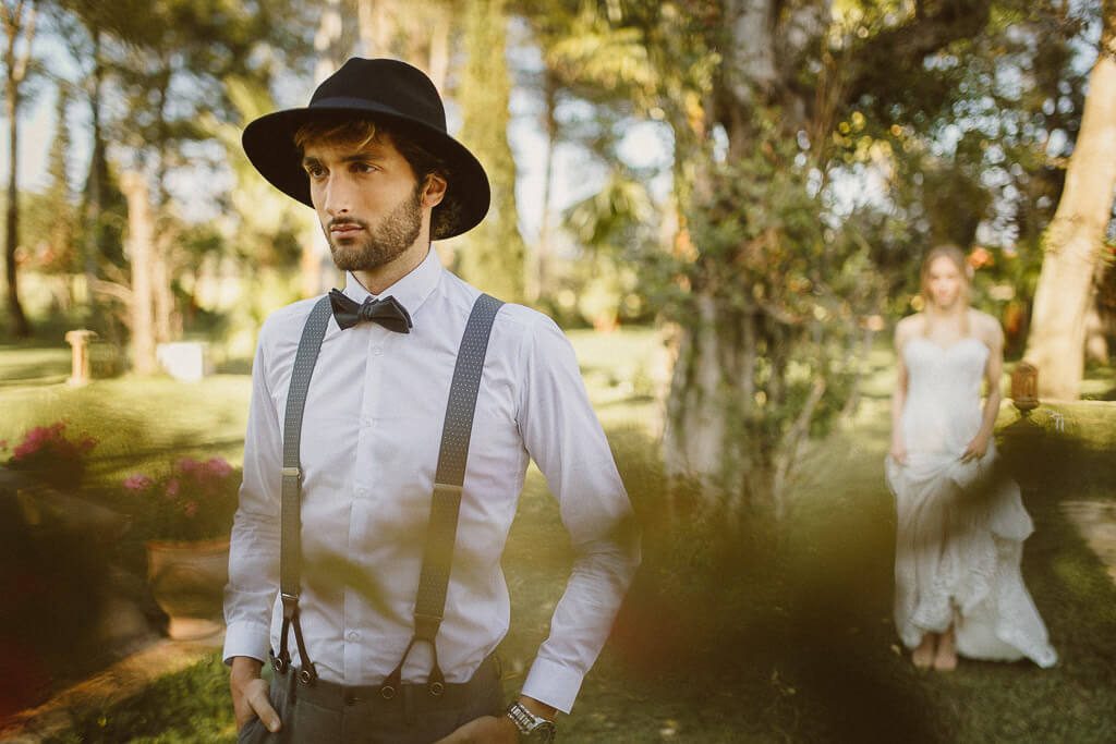 Bräutigam mit Hut - Finca Wedding Mallorca