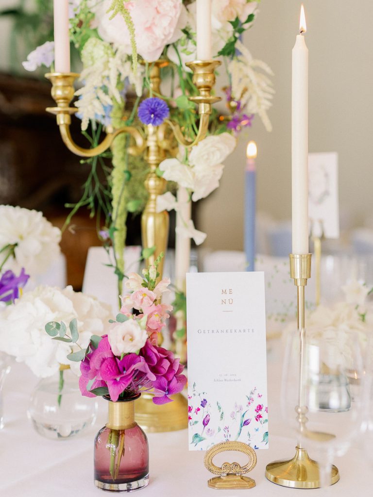 Tischdekoration pink gold, Hochzeit Villa Sorgenfrei