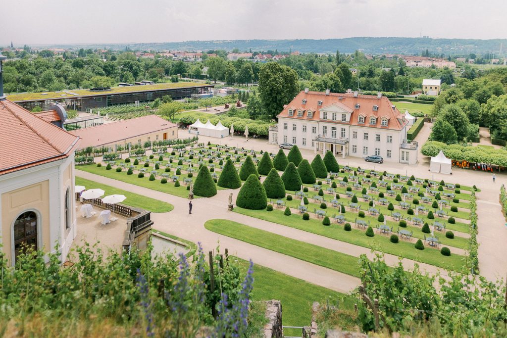 Schloss Wakerbarth von oben, Hochzeit Schloss Wackerbarth
