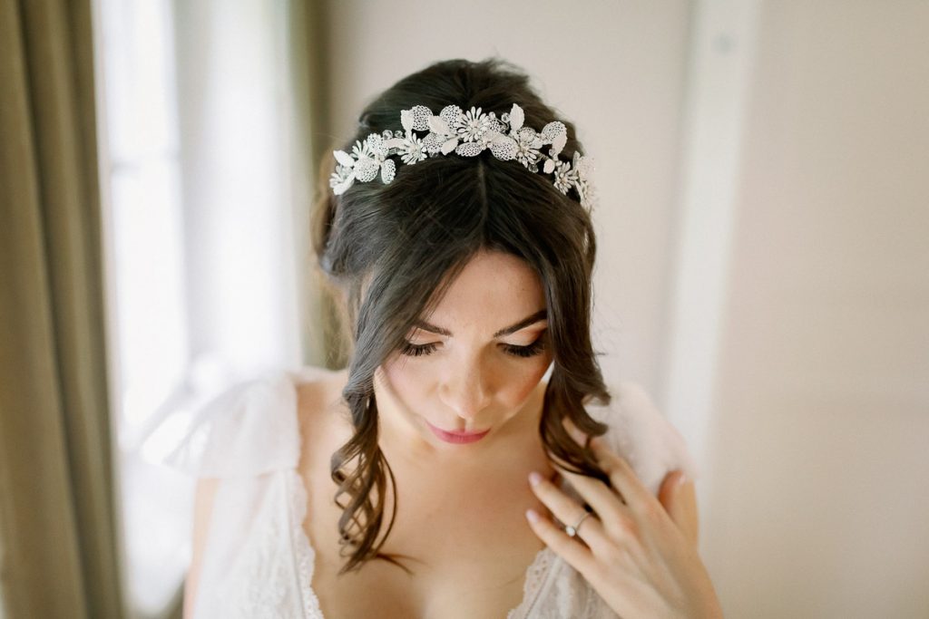 Blütendiadem silber, Hochzeit Schloss Wackerbarth