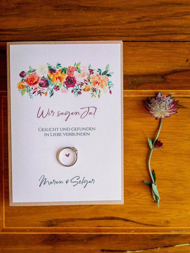 Hochzeitseinladungen bunt Blumen - Hochzeit Schloss Machern