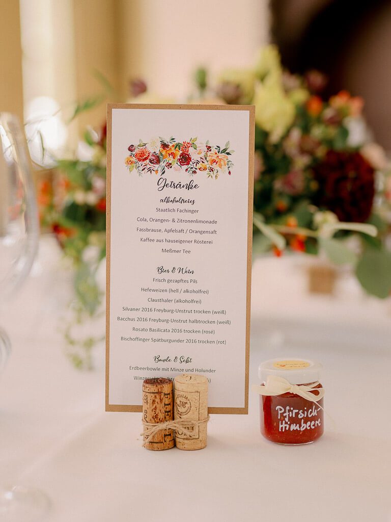 Menükarten bunt - Hochzeit Schloss Machern
